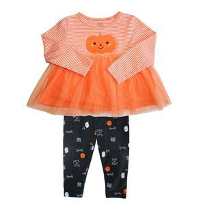 Toddler Girl Halloween Carters Two Piece Pumpkin Matching Outfit Size 24 Months